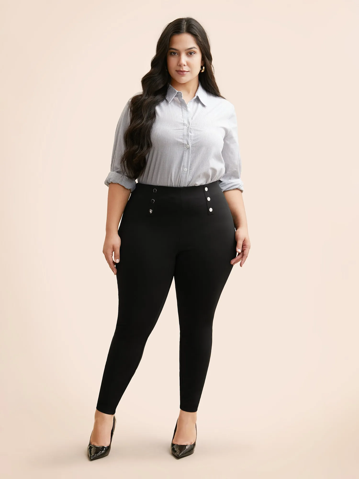 High Rise Button Detail Stretchy Pants sold by Bloomchic product image thumbnail 5