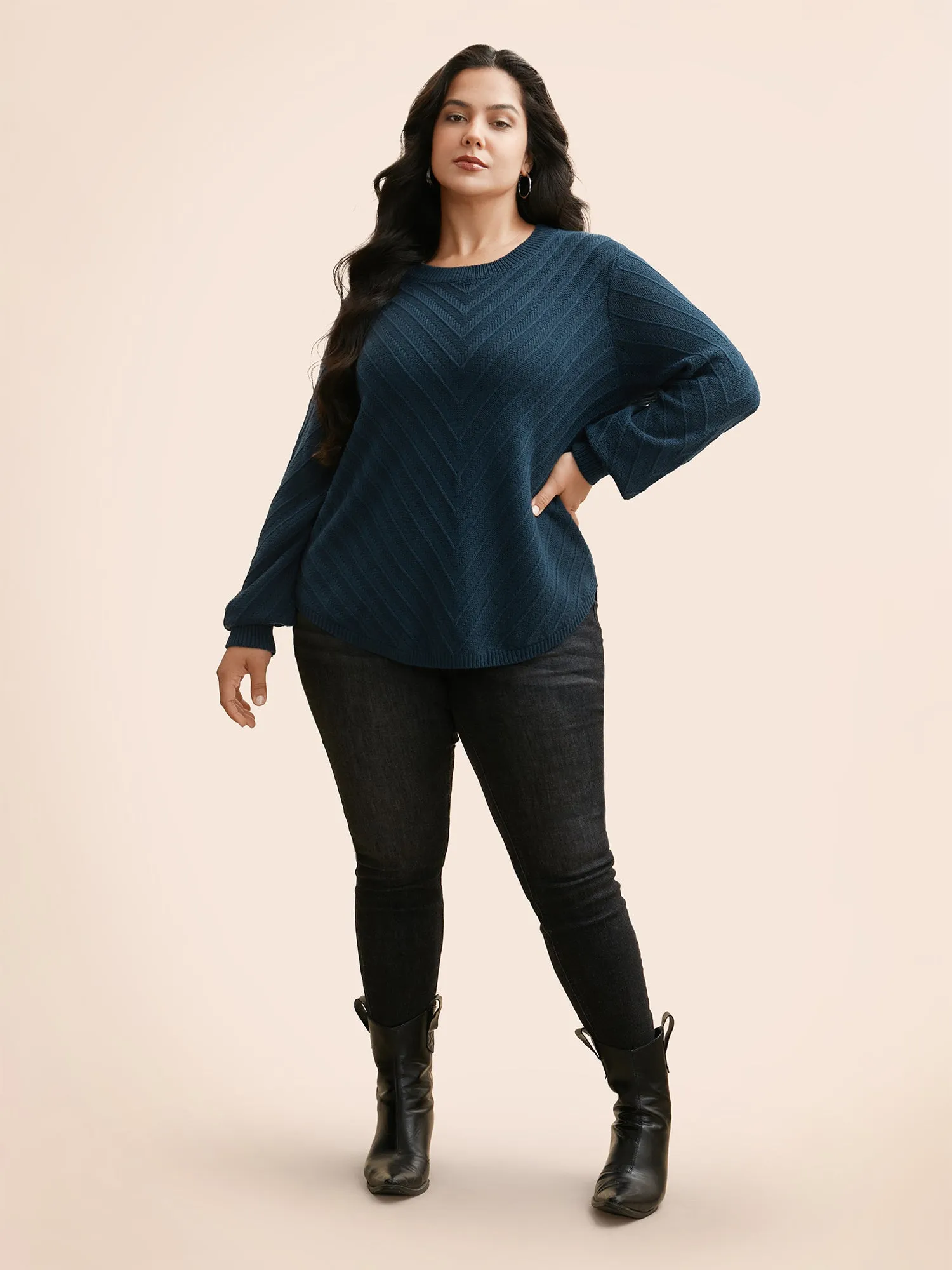 Plain Textured Crew Neck Pullover sold by Bloomchic product image thumbnail 3