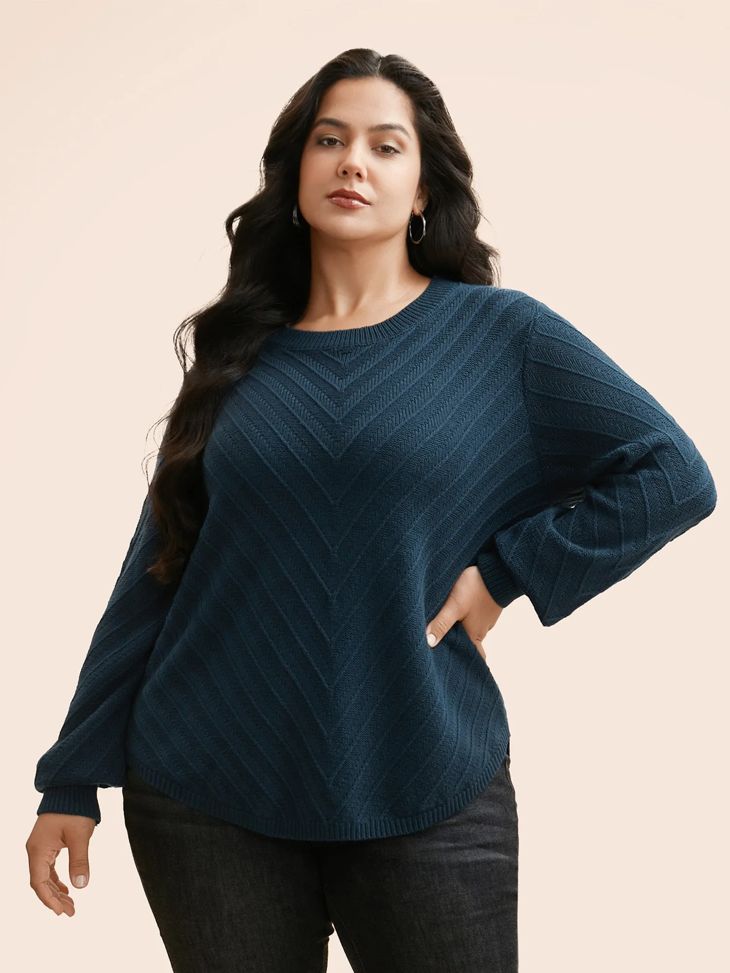 Plain Textured Crew Neck Pullover sold by Bloomchic