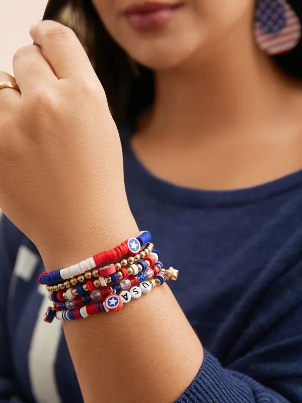 USA Themed Beaded Letter Bracelet sold by Bloomchic