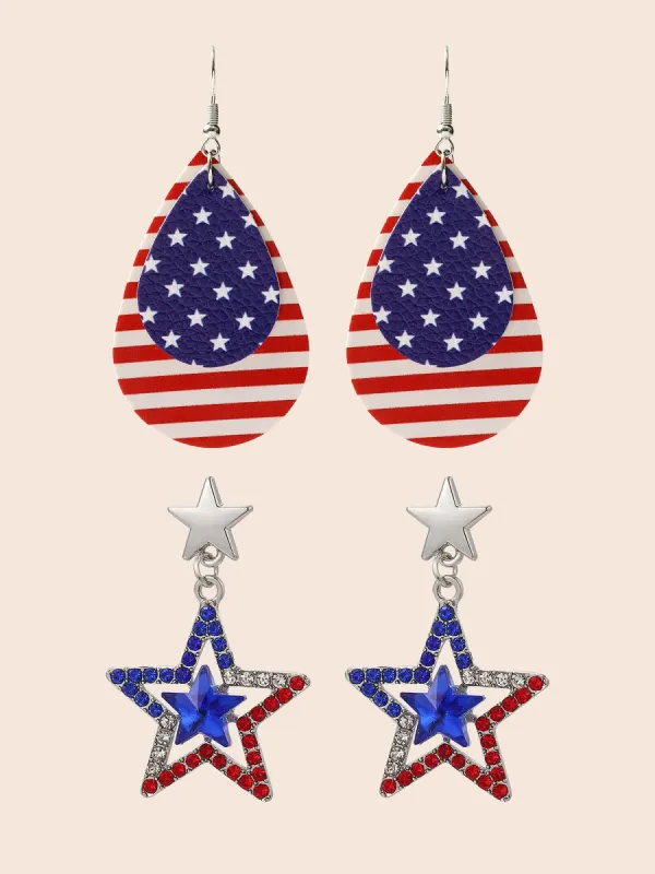 2 Pairs USA Flag Earrings sold by Bloomchic