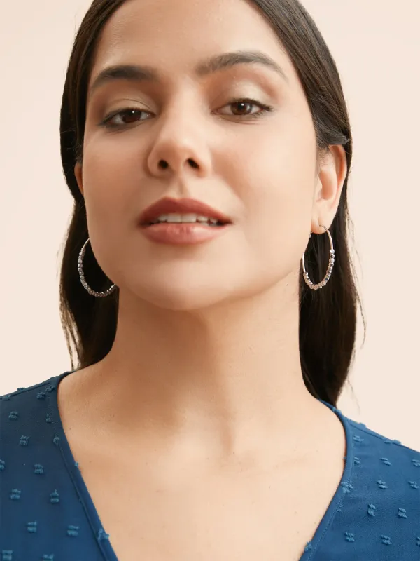 Bead Detail Hoop Earrings sold by Bloomchic