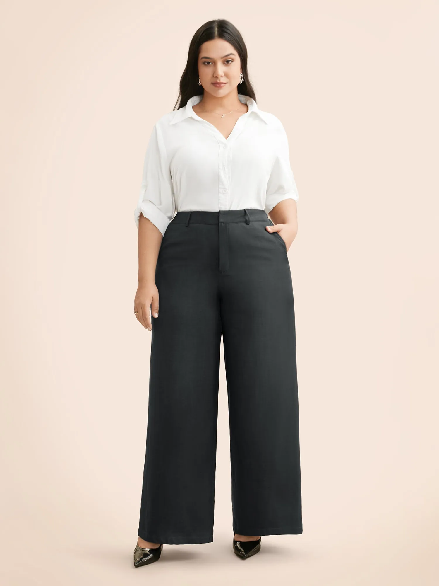 Mid Rise Textured Wide Leg Pants sold by Bloomchic product image thumbnail 2