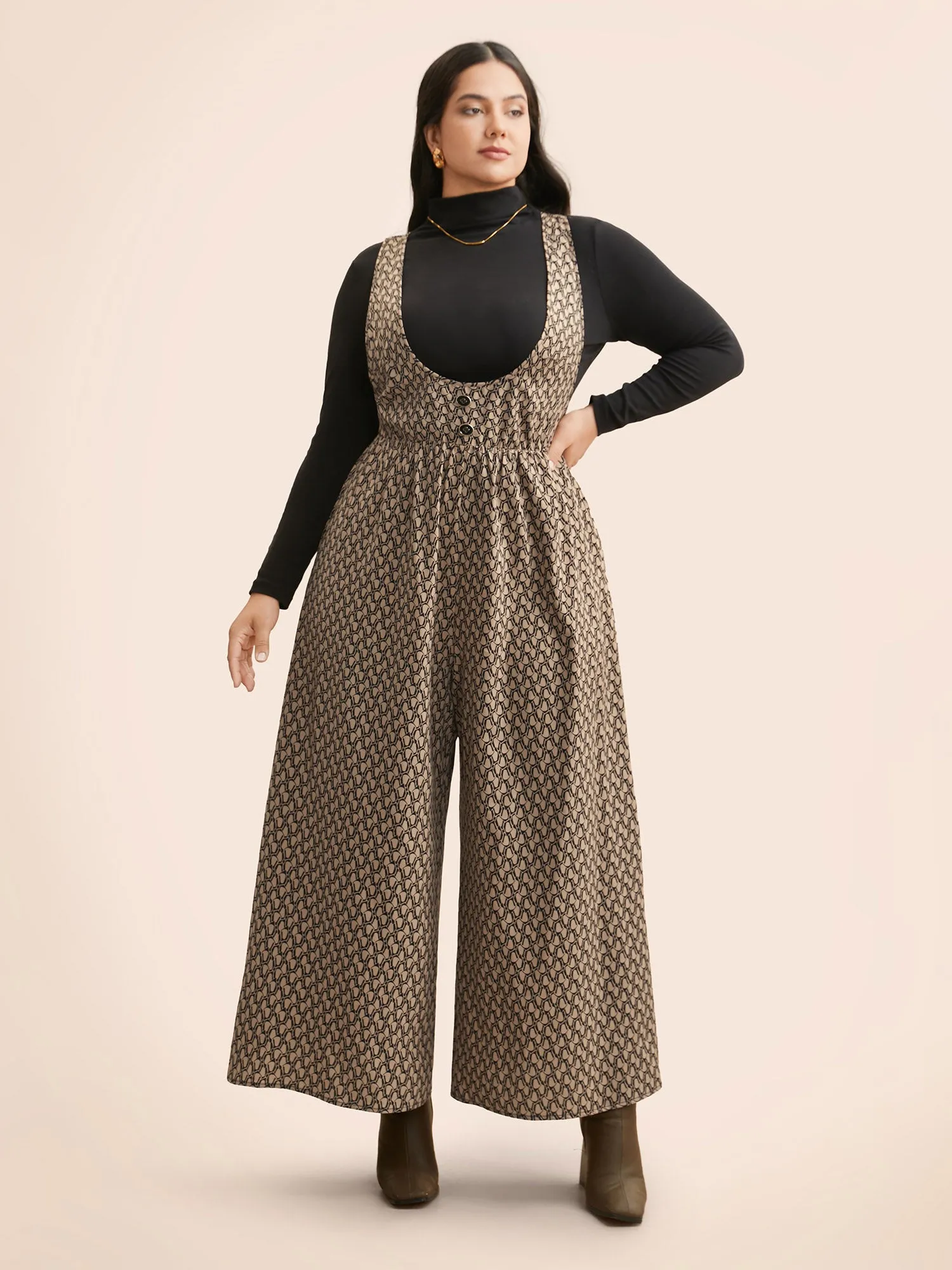 Geometric Button Detail Gathered Jumpsuit sold by Bloomchic product image thumbnail 4