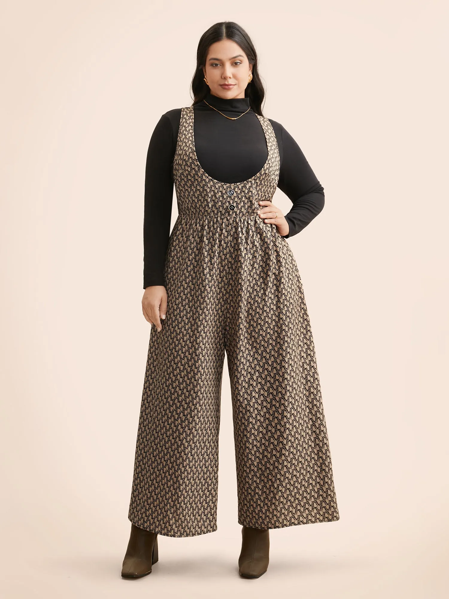 Geometric Button Detail Gathered Jumpsuit sold by Bloomchic product image thumbnail 3