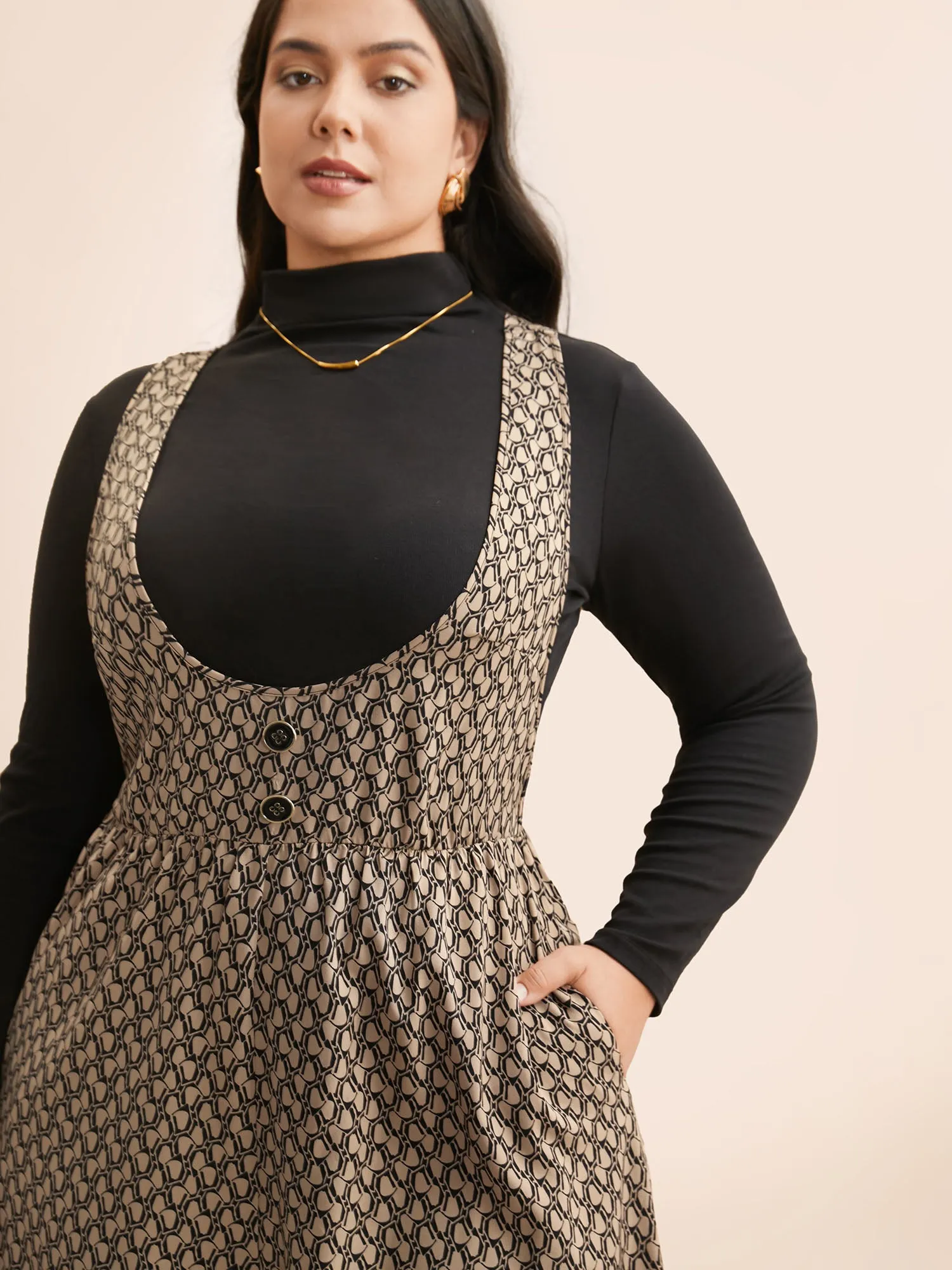 Geometric Button Detail Gathered Jumpsuit sold by Bloomchic product image thumbnail 2