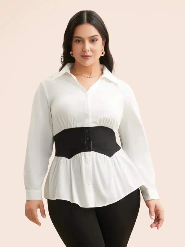 Shirt Collar Contrast Patchwork Shirt sold by Bloomchic
