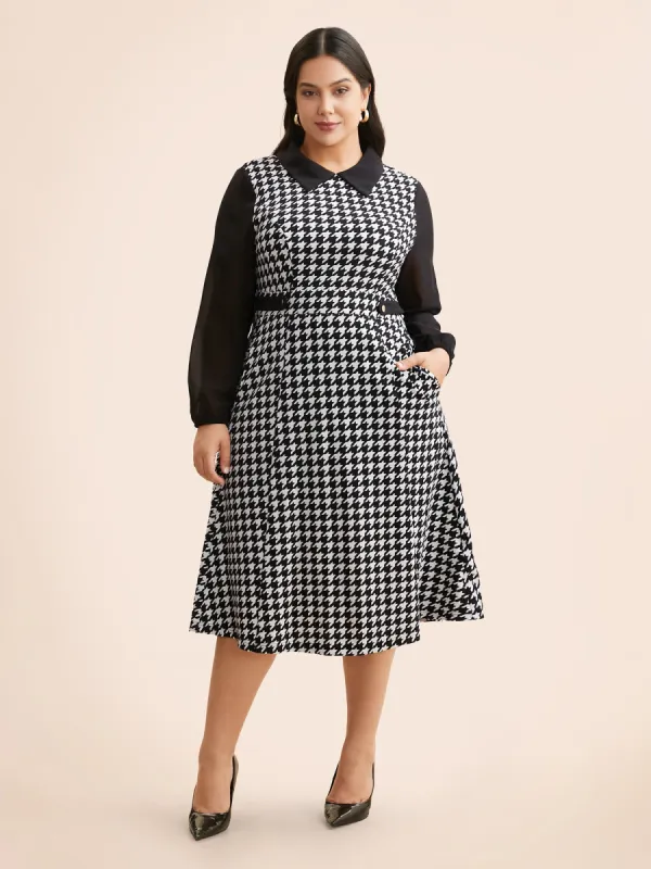 Houndstooth Contrast Patchwork Pocket Dress sold by Bloomchic