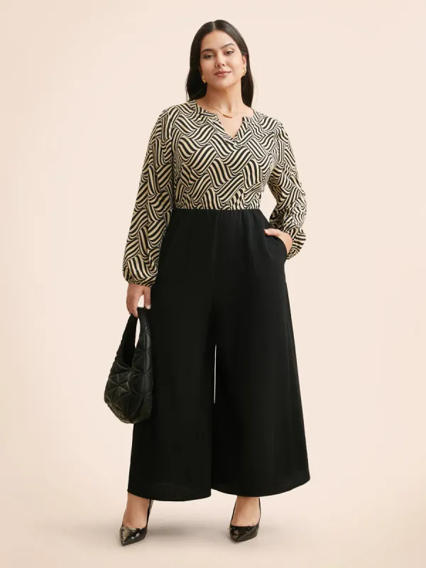 Notched Geometric Patchwork Jumpsuit sold by Bloomchic