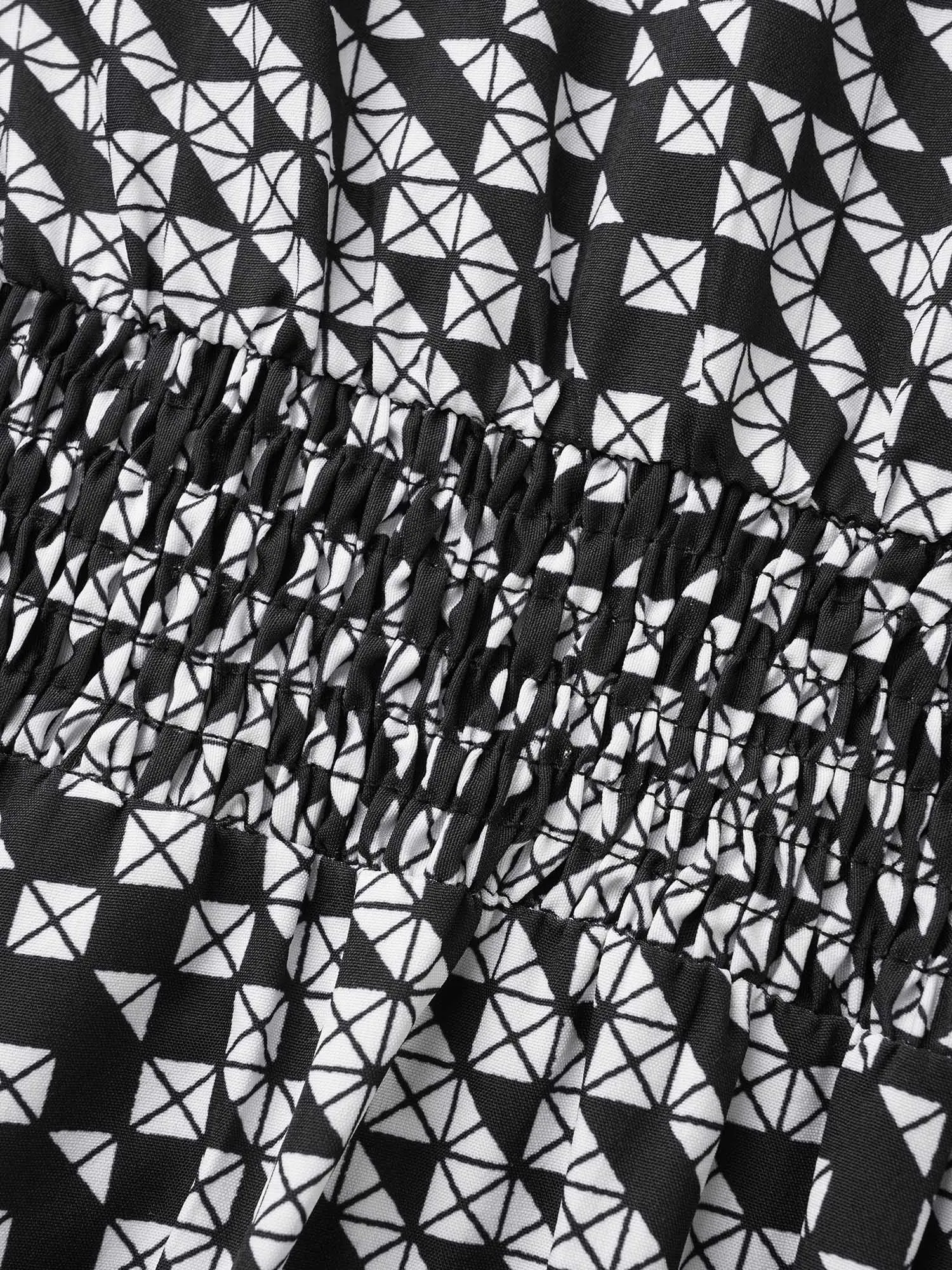 Geometric Notched Lantern Sleeve Midi Dress sold by Bloomchic product image thumbnail 5