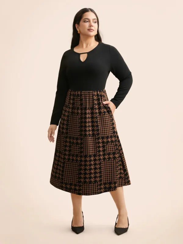 Houndstooth Patchwork Cut Out Midi Dress sold by Bloomchic