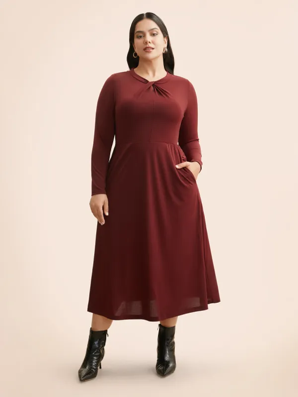 Plain Twist Neck Midi Dress sold by Bloomchic
