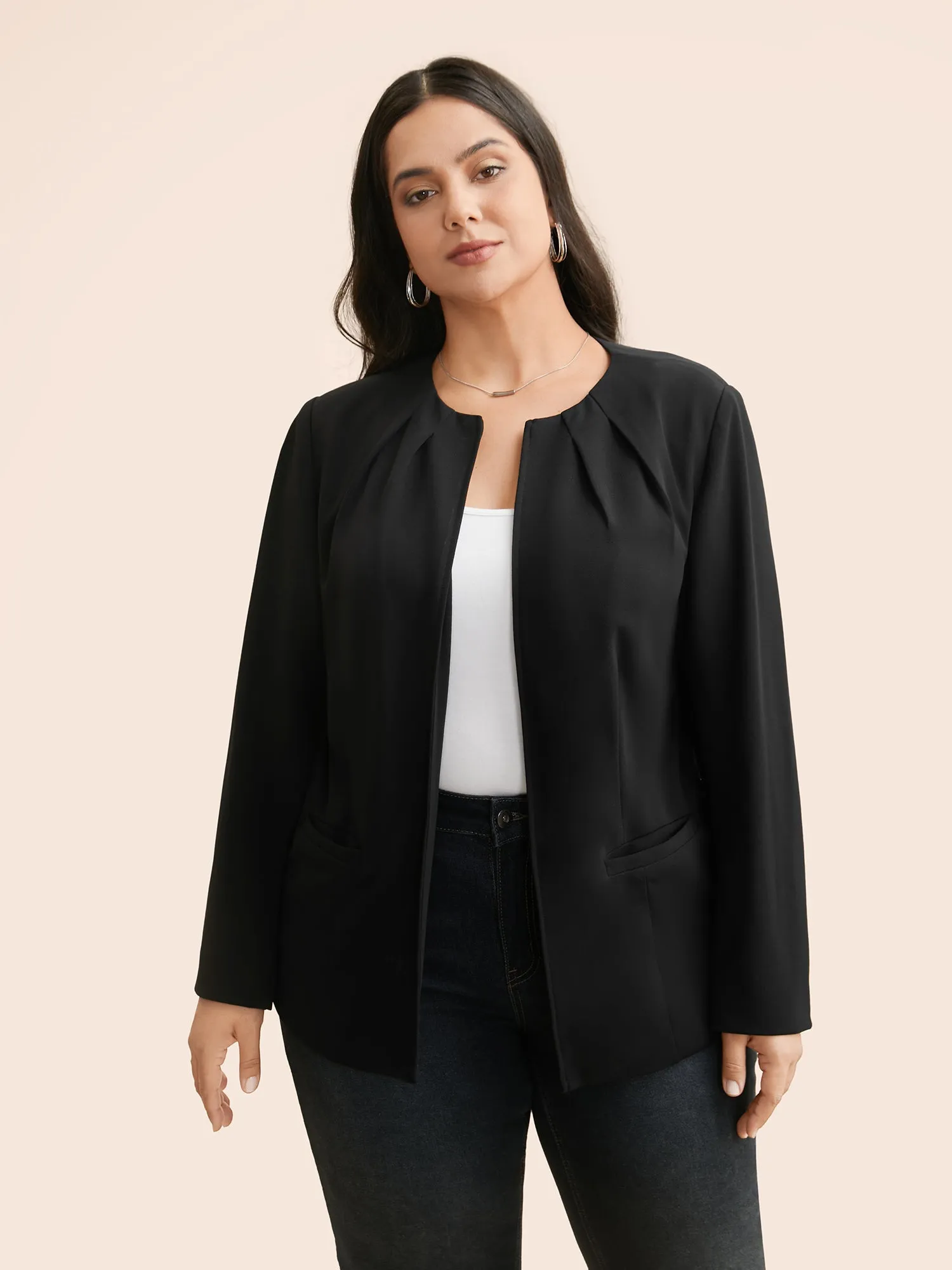 Long Sleeve Open Front Pleated Blazer sold by Bloomchic