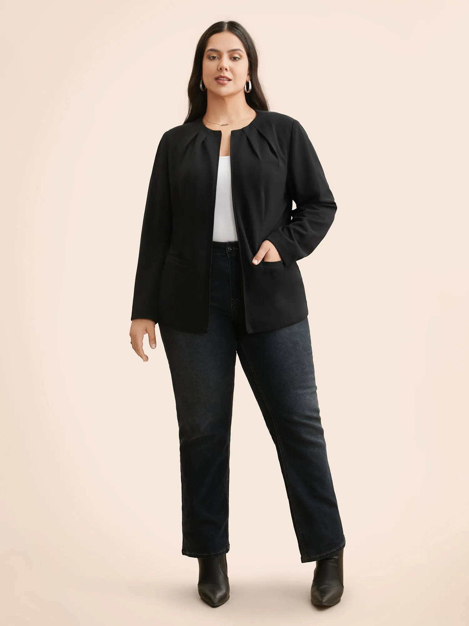Long Sleeve Open Front Pleated Blazer sold by Bloomchic product image thumbnail 2