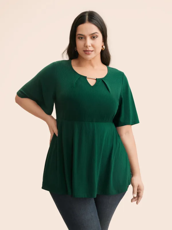 Metal Detail Keyhole Ruffle Sleeve Jersey Top sold by Bloomchic