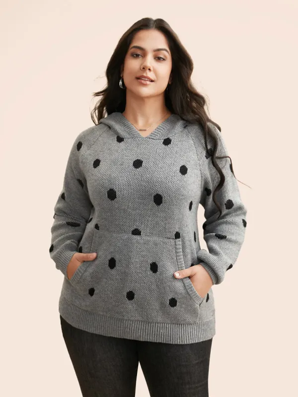 Polka Dot Hooded Patch Pocket Pullover sold by Bloomchic