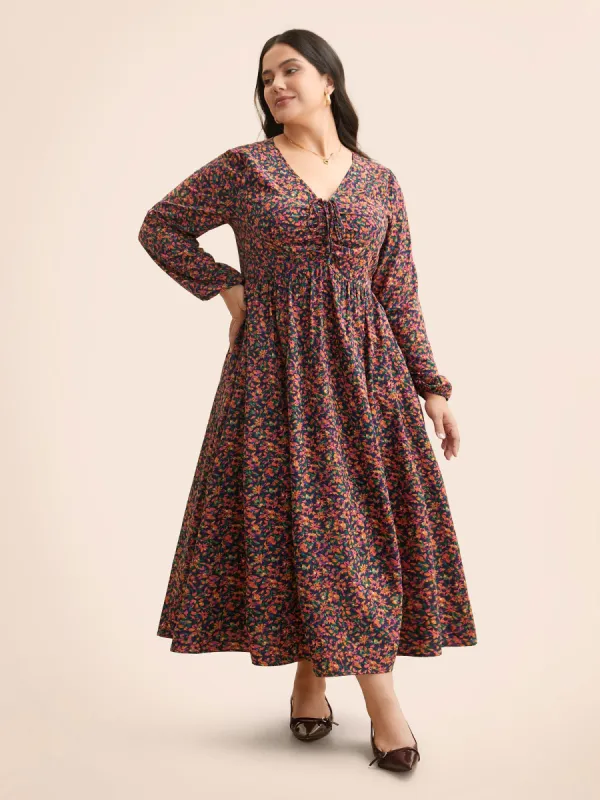 V Neck Ditsy Floral Drawstring Dress sold by Bloomchic