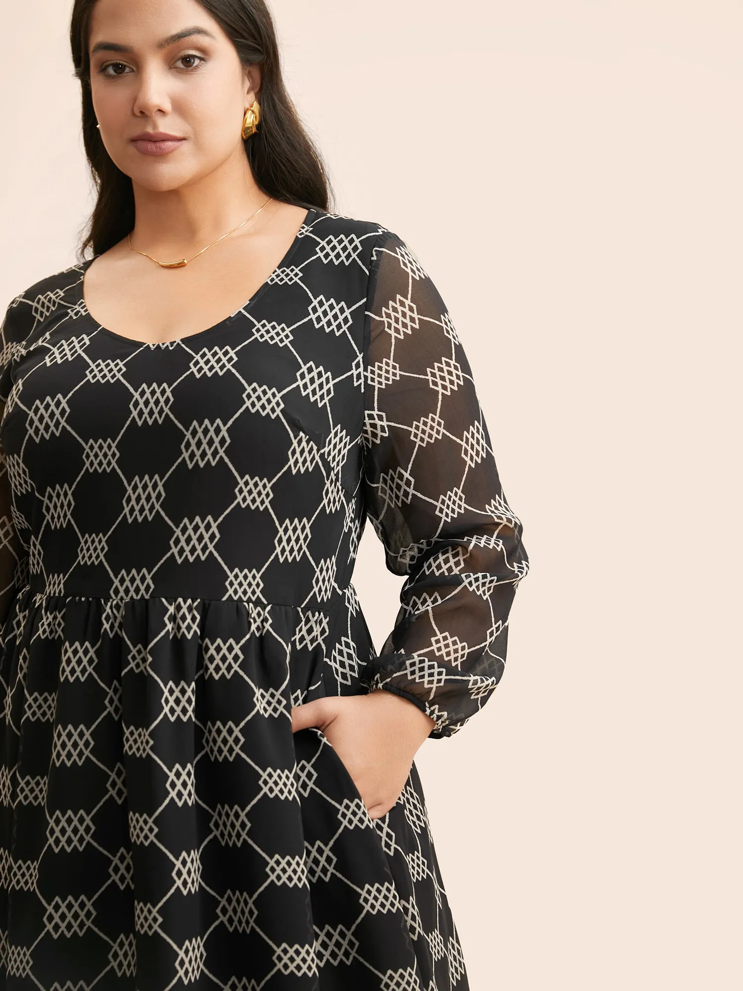 U Neck Geometric Mesh Dress sold by Bloomchic product image thumbnail 2