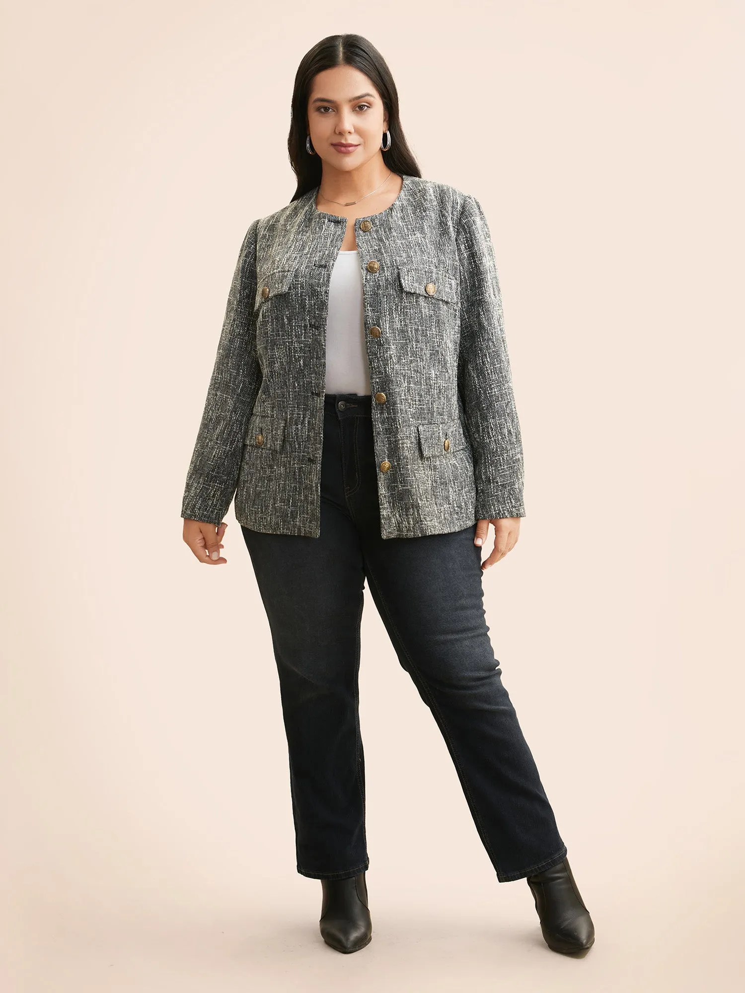 Tweed Button Up Flap Pocket Jacket sold by Bloomchic product image thumbnail 2