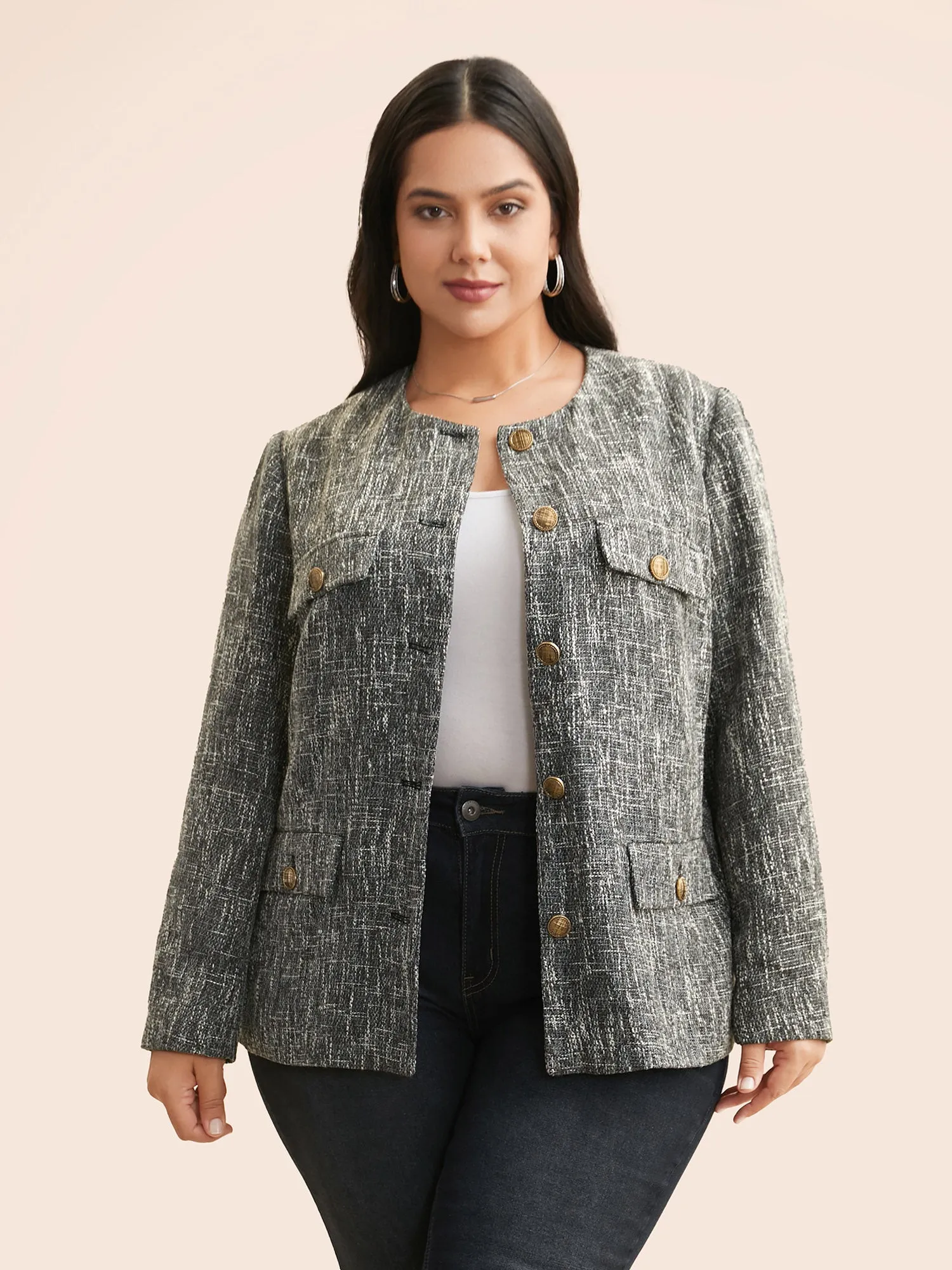 Tweed Button Up Flap Pocket Jacket sold by Bloomchic product image thumbnail 4