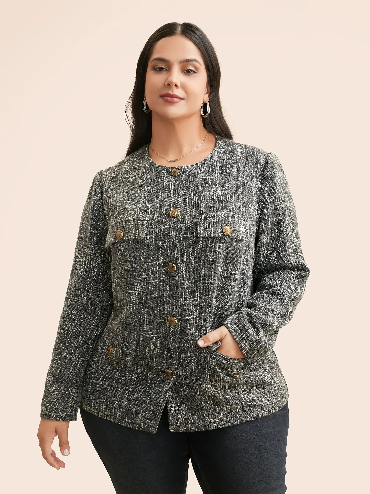 Tweed Button Up Flap Pocket Jacket sold by Bloomchic product image thumbnail 3