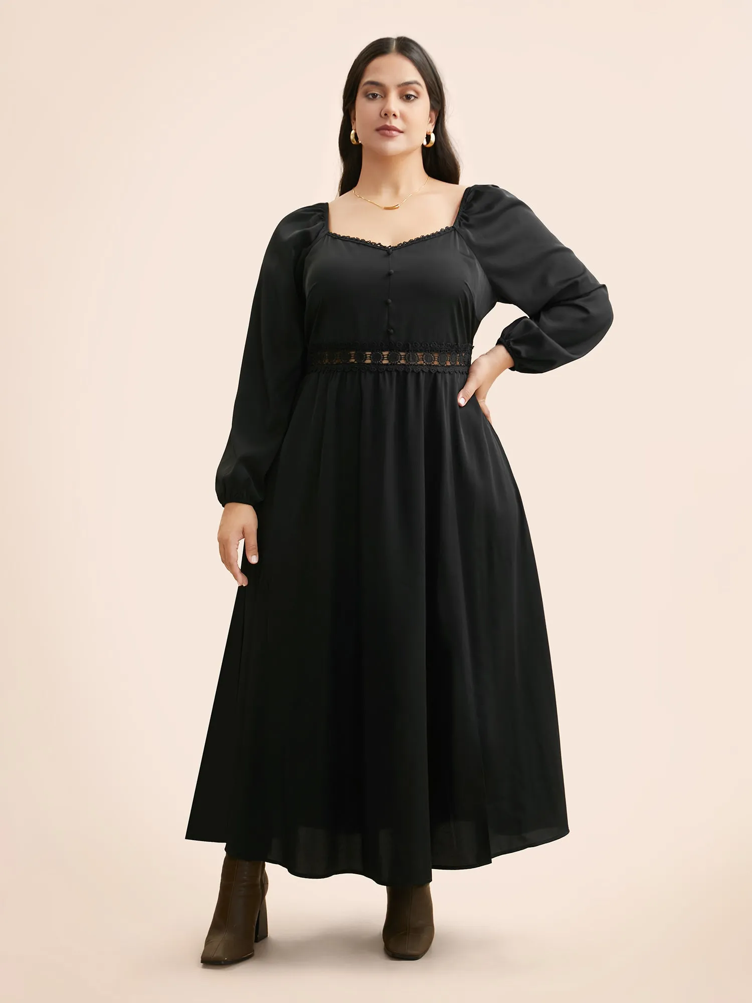 Heart Neckline Shirred Woven Ribbon Dress sold by Bloomchic product image thumbnail 2