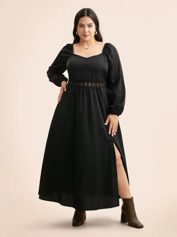 Heart Neckline Shirred Woven Ribbon Dress sold by Bloomchic