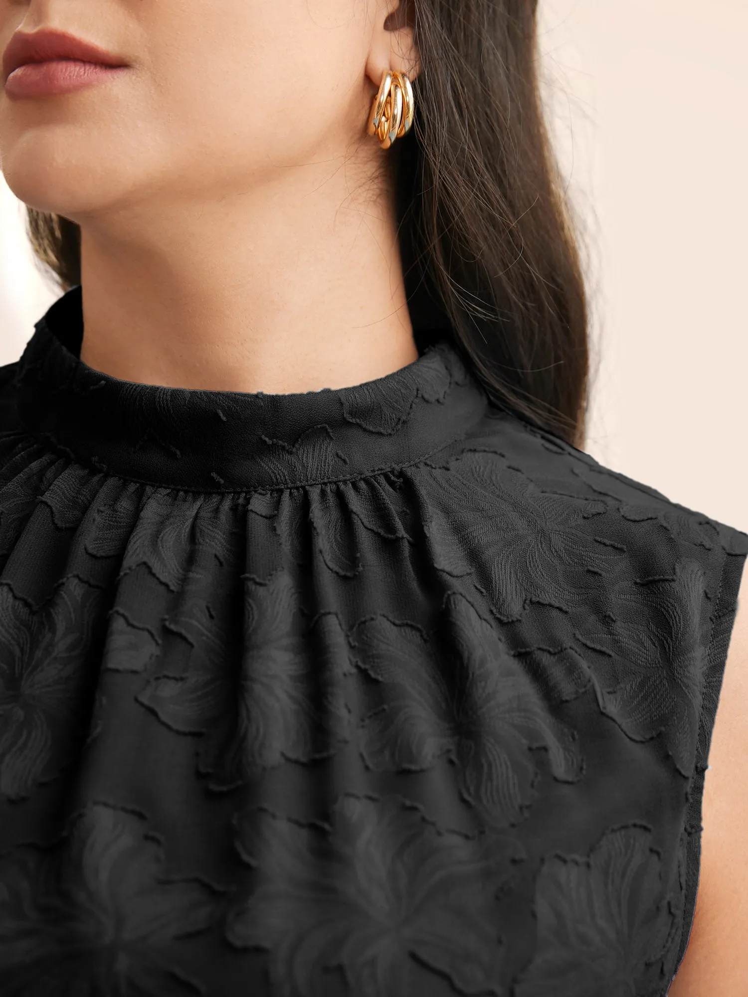 Textured Stand Collar Gathered Tank Top sold by Bloomchic product image thumbnail 3