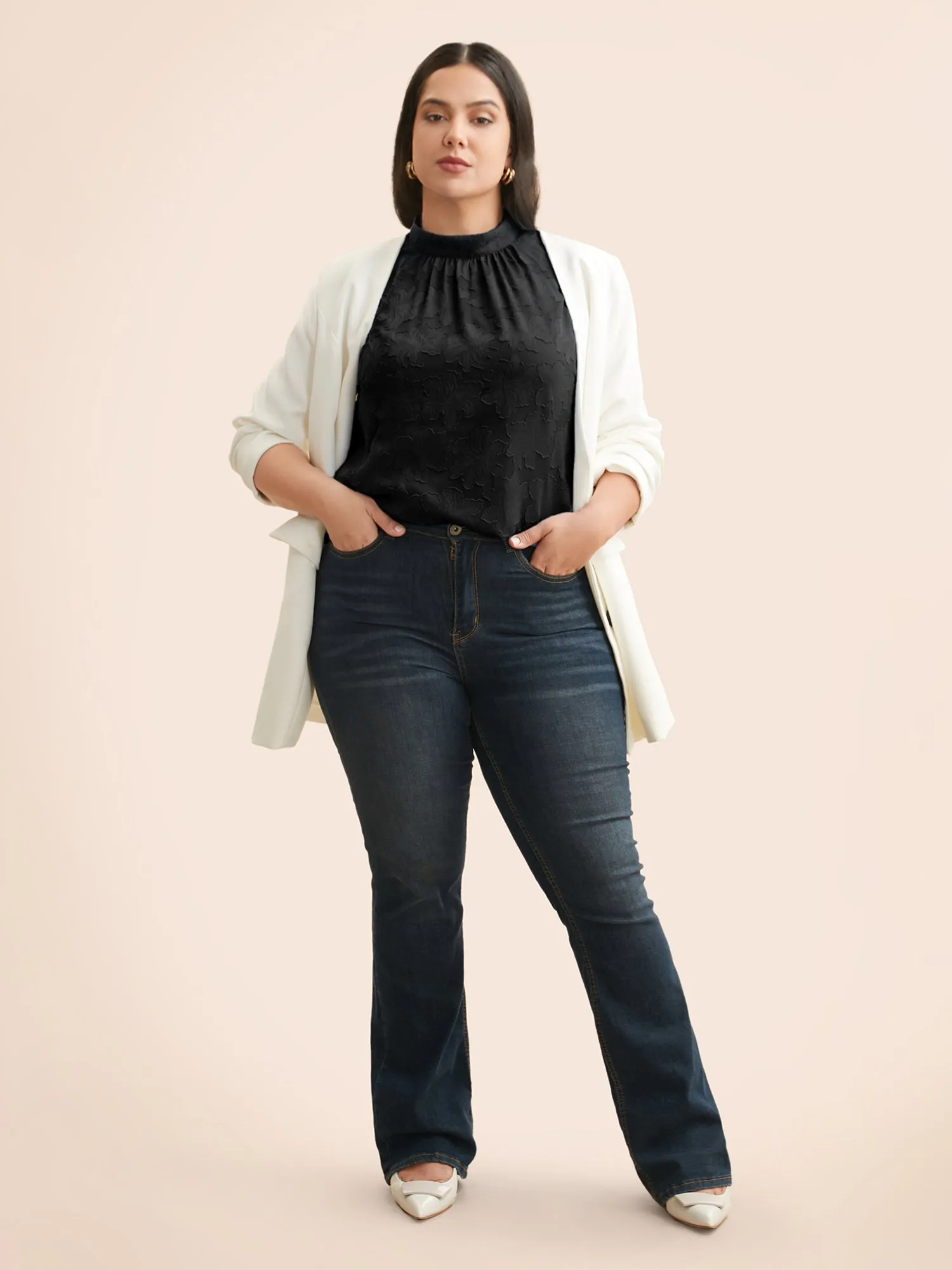 Textured Stand Collar Gathered Tank Top sold by Bloomchic product image thumbnail 2