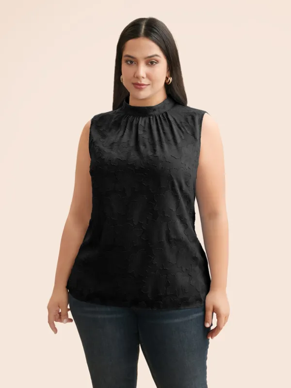 Textured Stand Collar Gathered Tank Top sold by Bloomchic