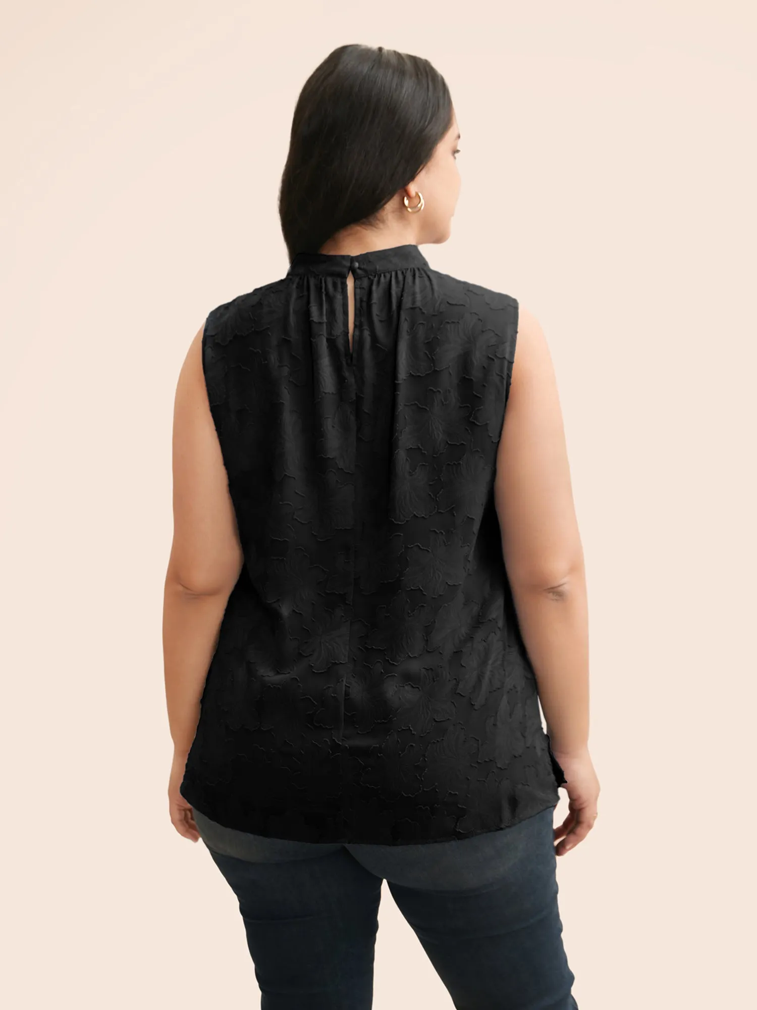 Textured Stand Collar Gathered Tank Top sold by Bloomchic product image thumbnail 5