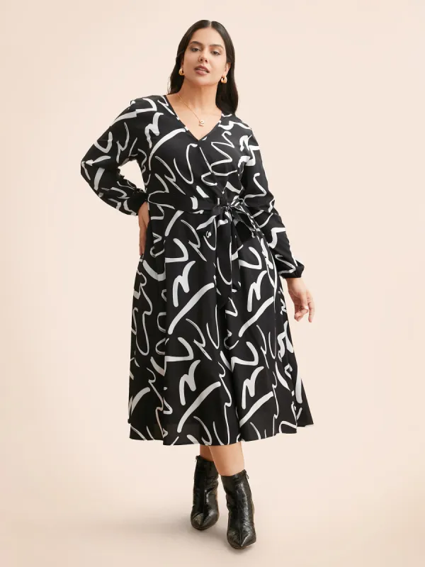 Geometric Overlap Collar Midi Dress sold by Bloomchic