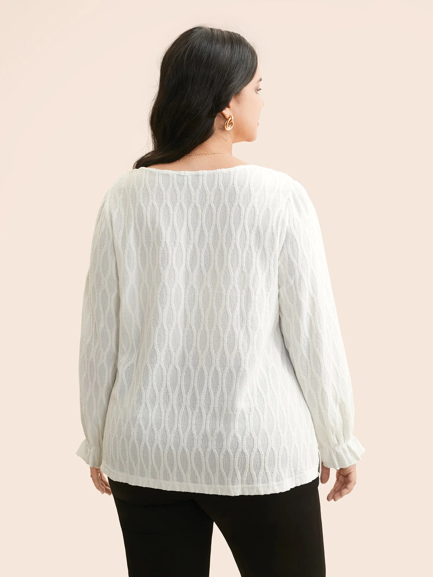 Plain Textured Notched Lantern Sleeve Blouse sold by Bloomchic product image thumbnail 5