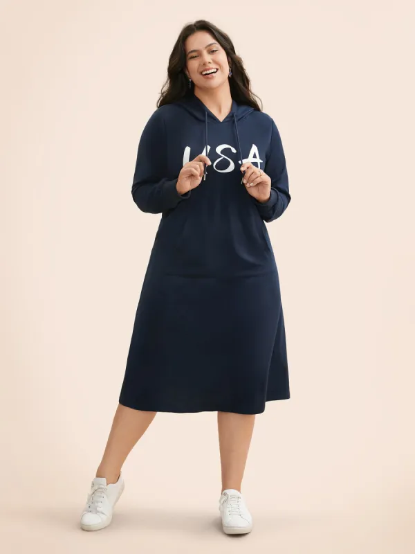 USA Print Hooded Pocket Dress sold by Bloomchic