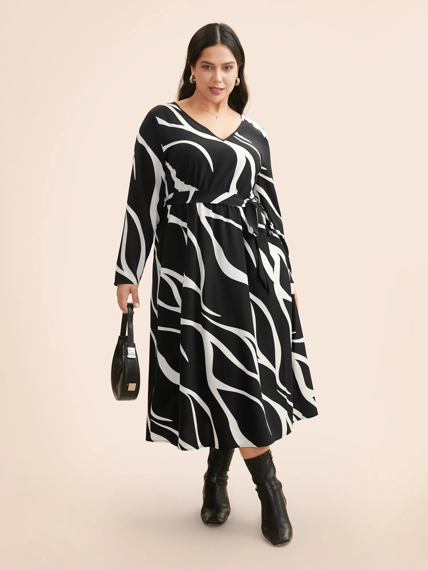 V Neck Geometric Belted Dress sold by Bloomchic product image thumbnail 2
