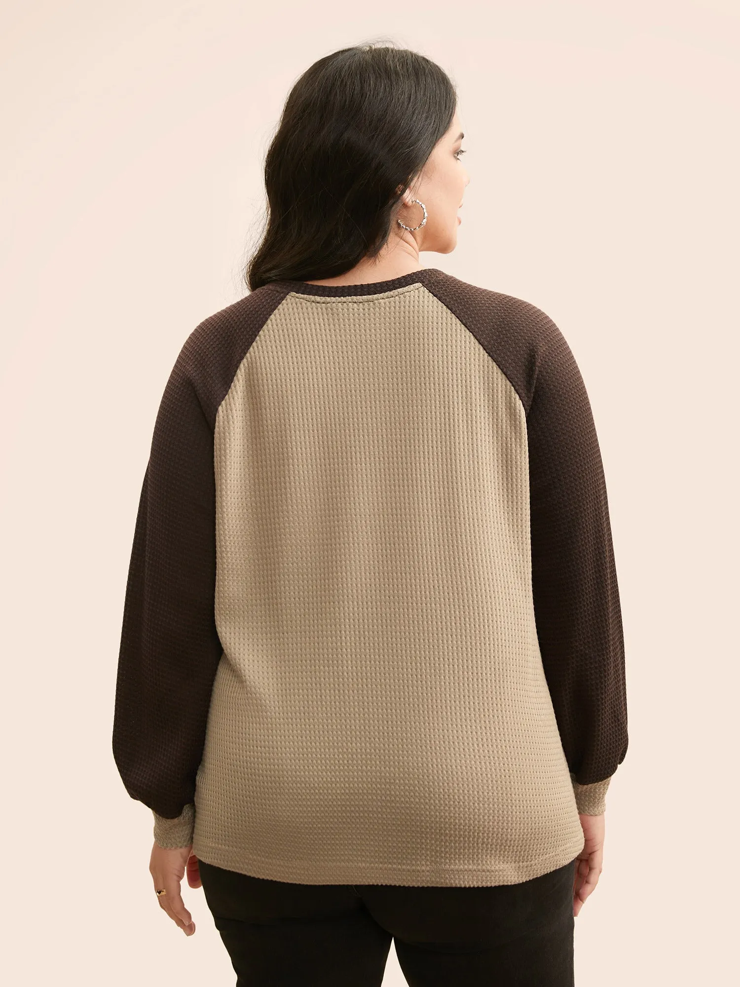 Waffle Knit Contrast Raglan Sleeve T-shirt sold by Bloomchic product image thumbnail 5