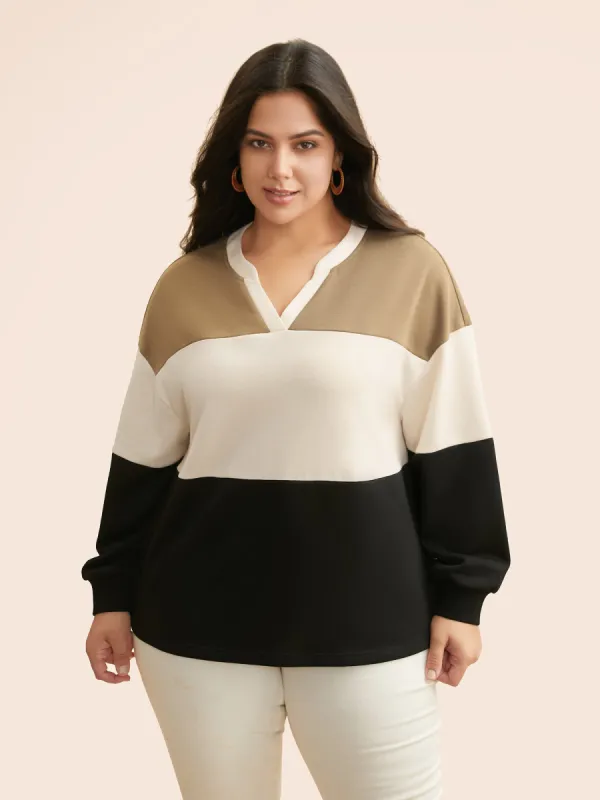 Colorblock Contrast Notched Collar Sweatshirt sold by Bloomchic