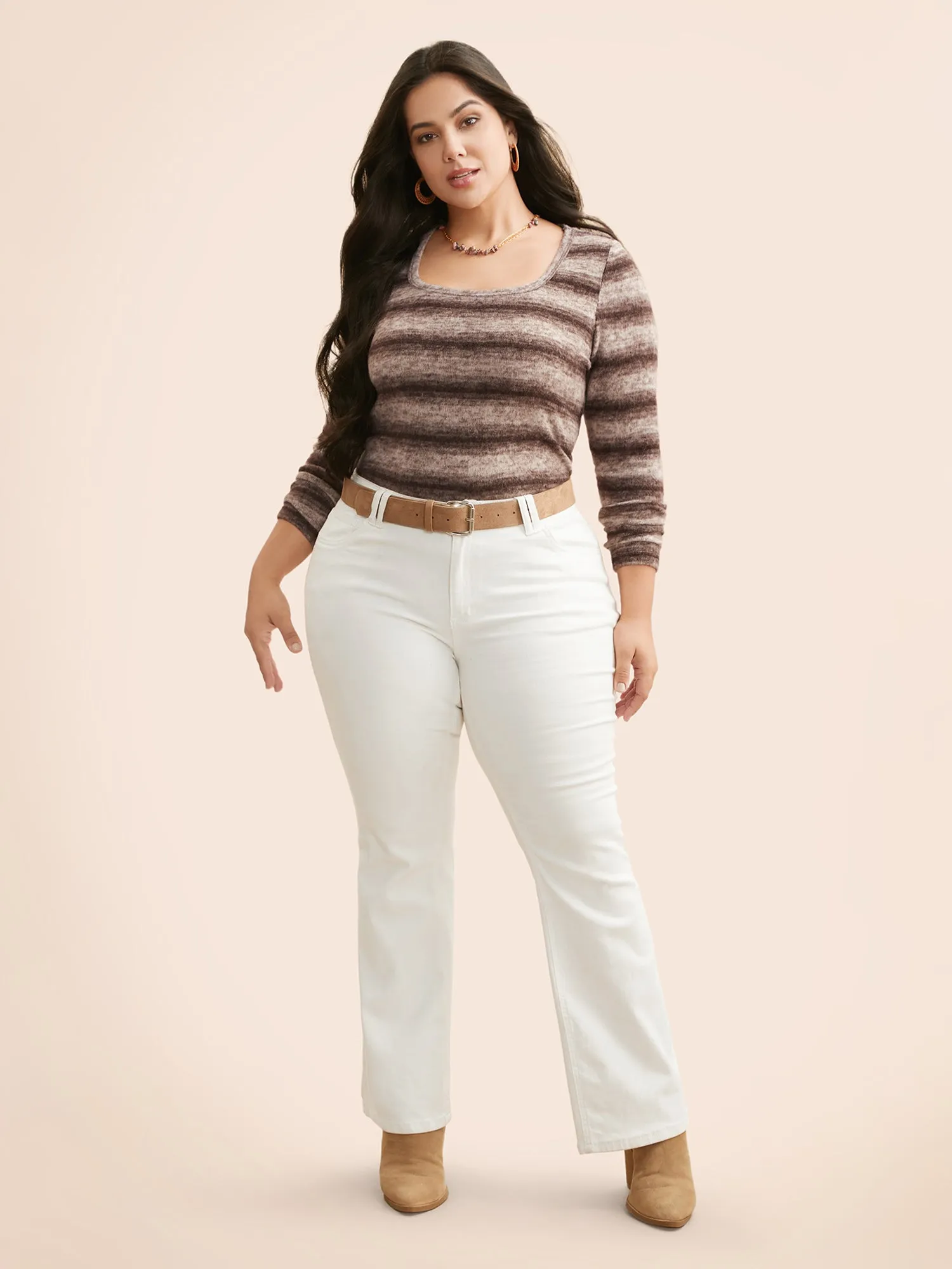 Ombre Striped U Neck T-shirt sold by Bloomchic product image thumbnail 5