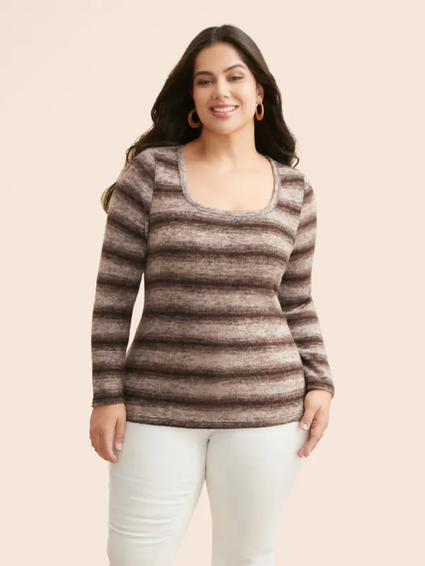 Ombre Striped U Neck T-shirt sold by Bloomchic