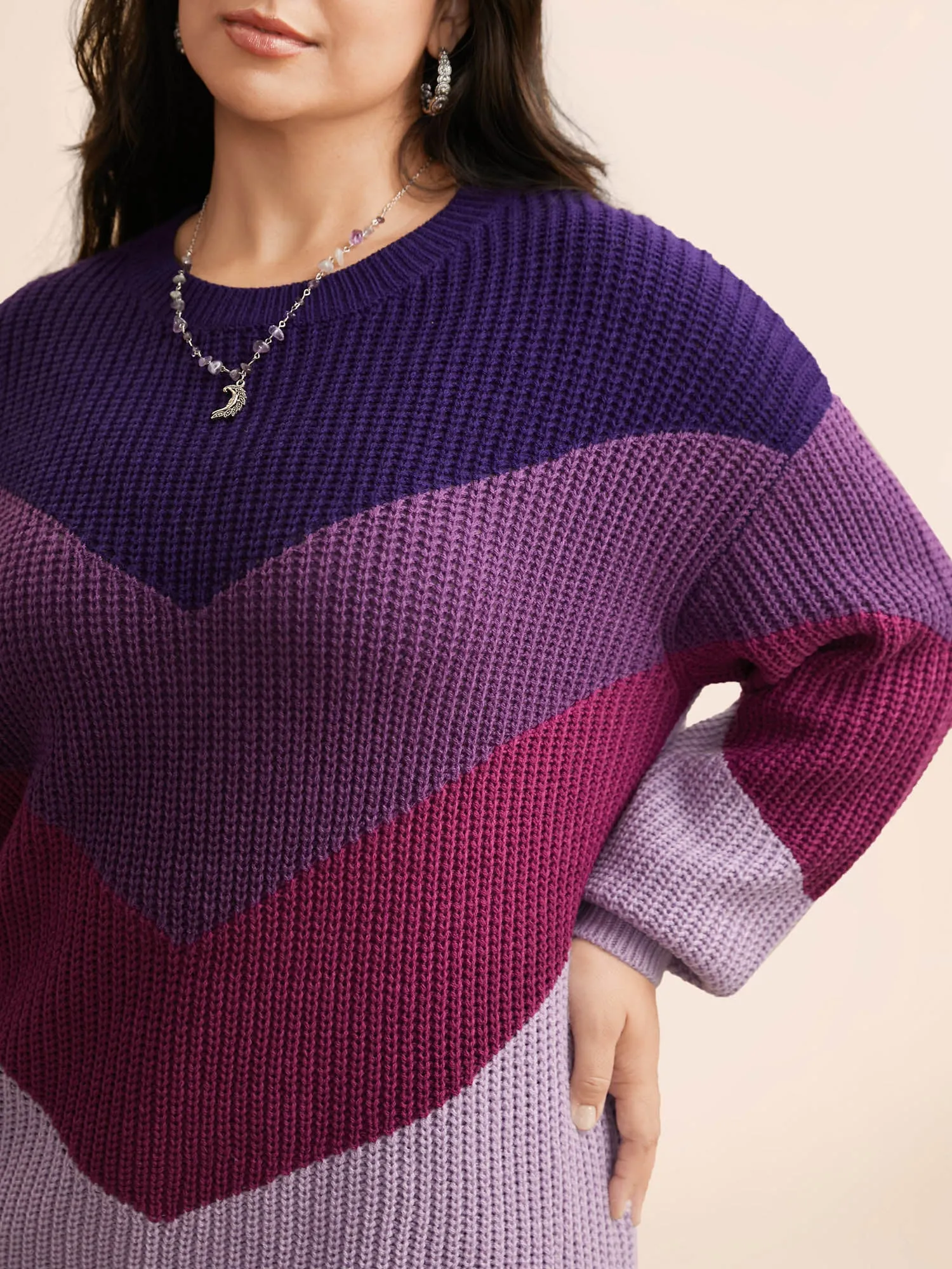 Colorblock Contrast Drop Shoulder Sleeve Pullover sold by Bloomchic product image thumbnail 5