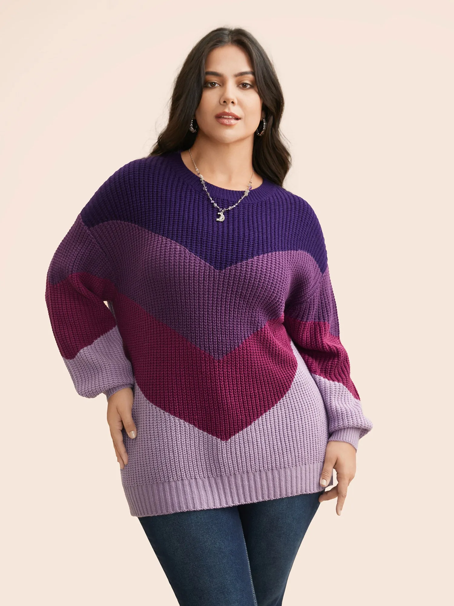 Colorblock Contrast Drop Shoulder Sleeve Pullover sold by Bloomchic product image thumbnail 4