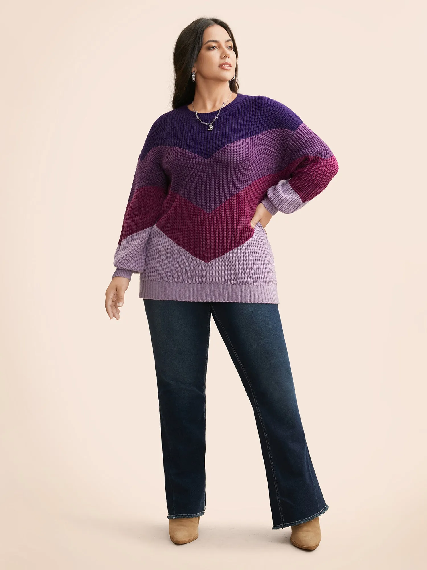Colorblock Contrast Drop Shoulder Sleeve Pullover sold by Bloomchic product image thumbnail 3