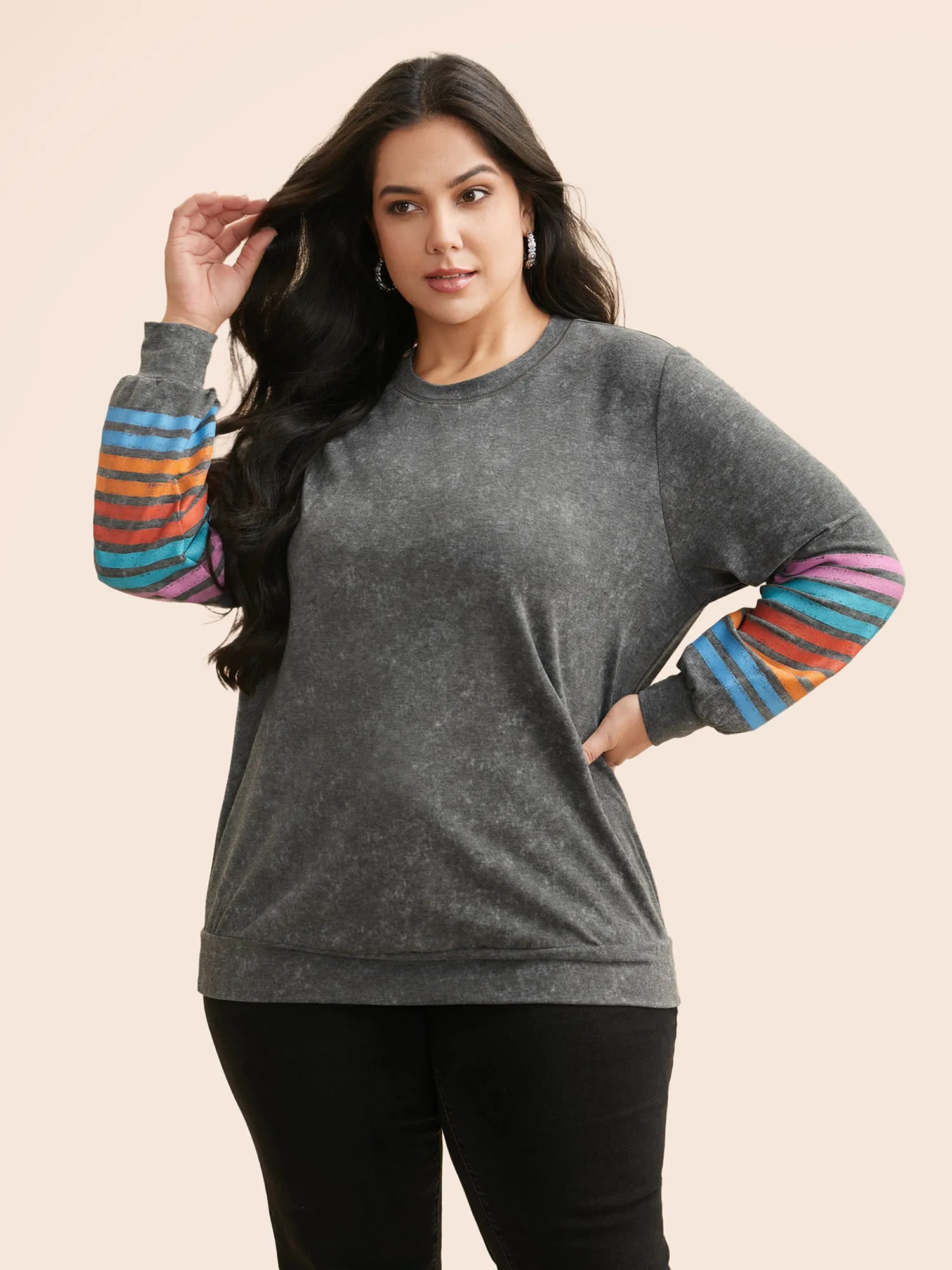 Vintage Colored Striped Crew Neck Sweatshirt sold by Bloomchic product image thumbnail 2