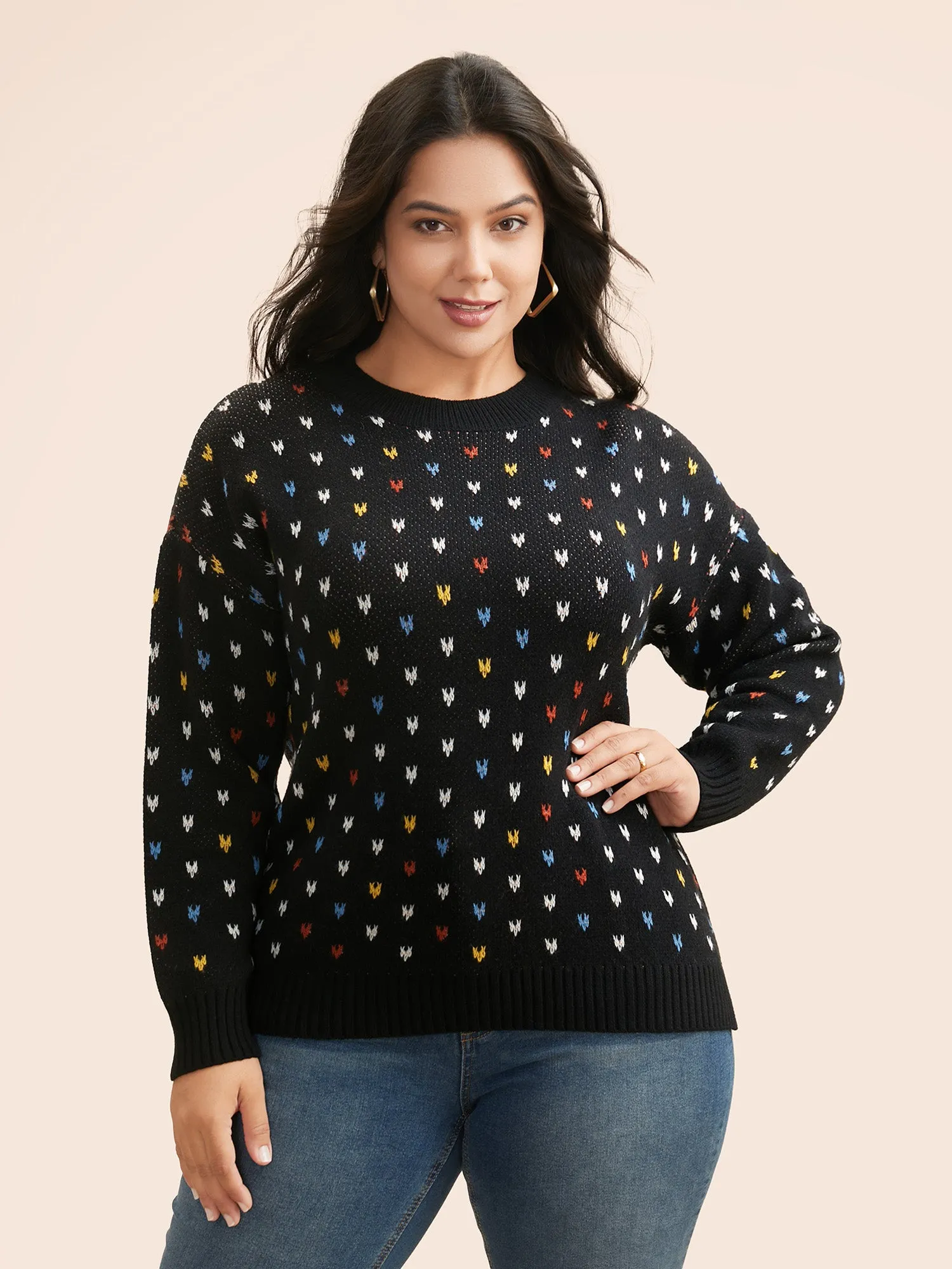Polka Dot Texture Split Hem Pullover sold by Bloomchic