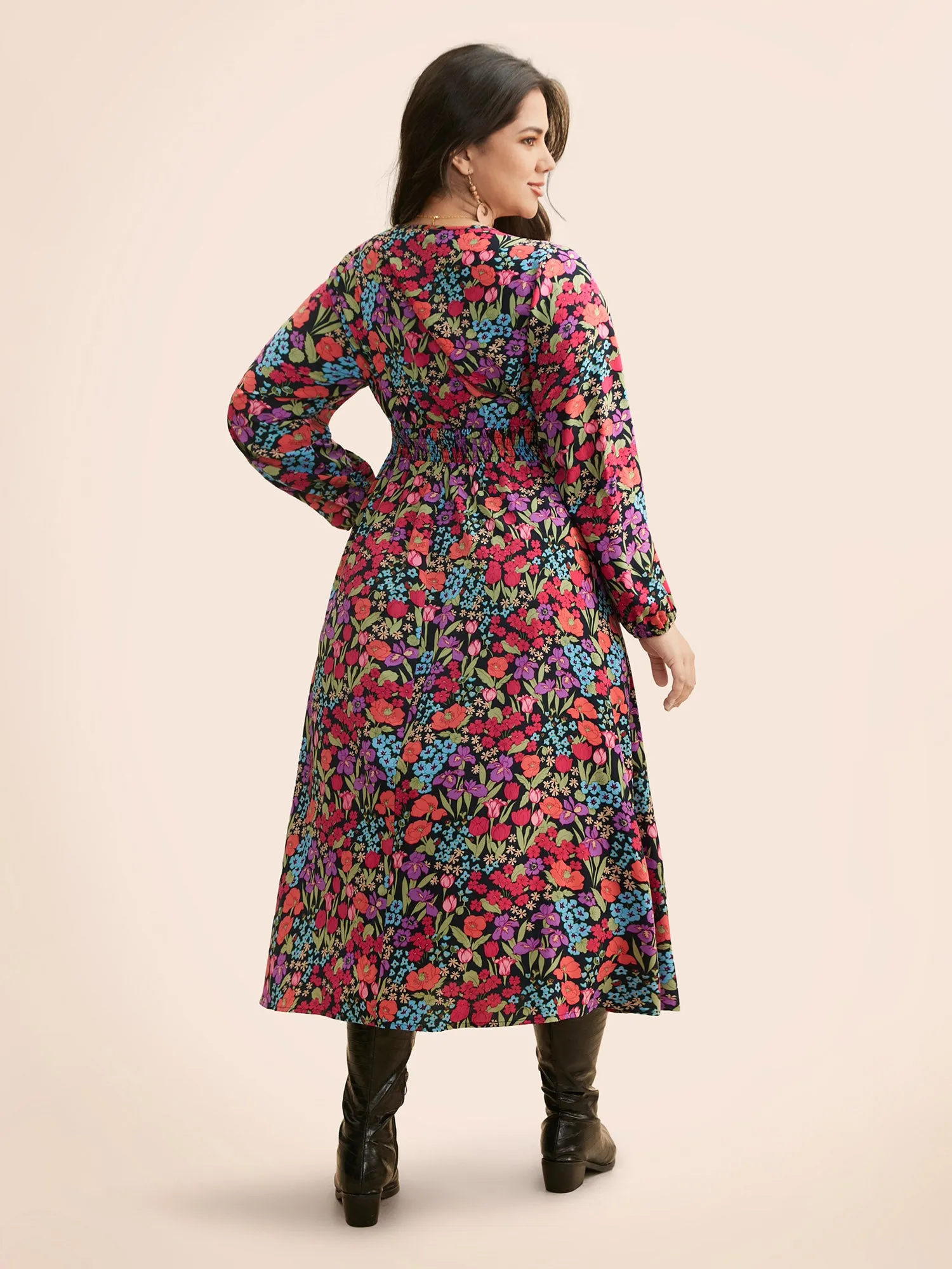 Floral Overlap Collar Shirred Dress sold by Bloomchic product image thumbnail 4