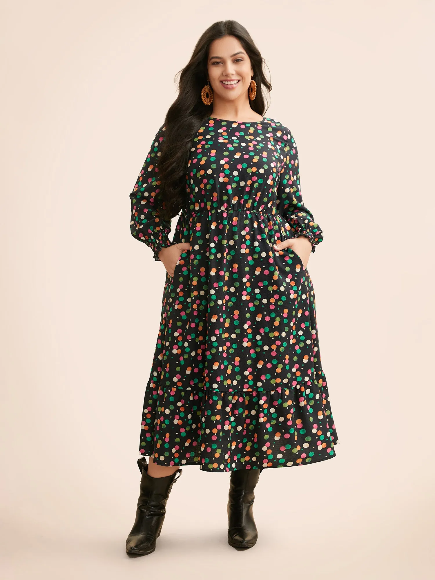 Colored Polka Dot Shirred Frill Trim Dress sold by Bloomchic product image thumbnail 2