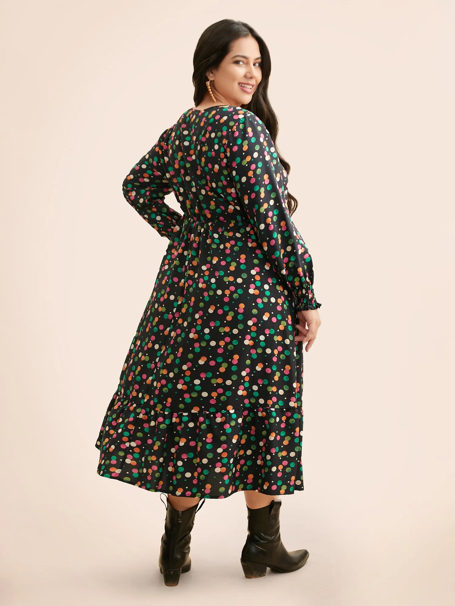 Colored Polka Dot Shirred Frill Trim Dress sold by Bloomchic product image thumbnail 4