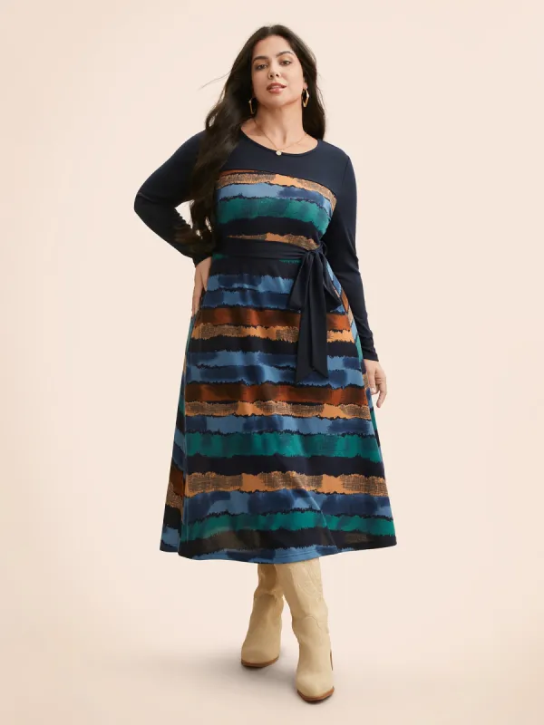 Contrast Striped Round Neck Midi Dress sold by Bloomchic
