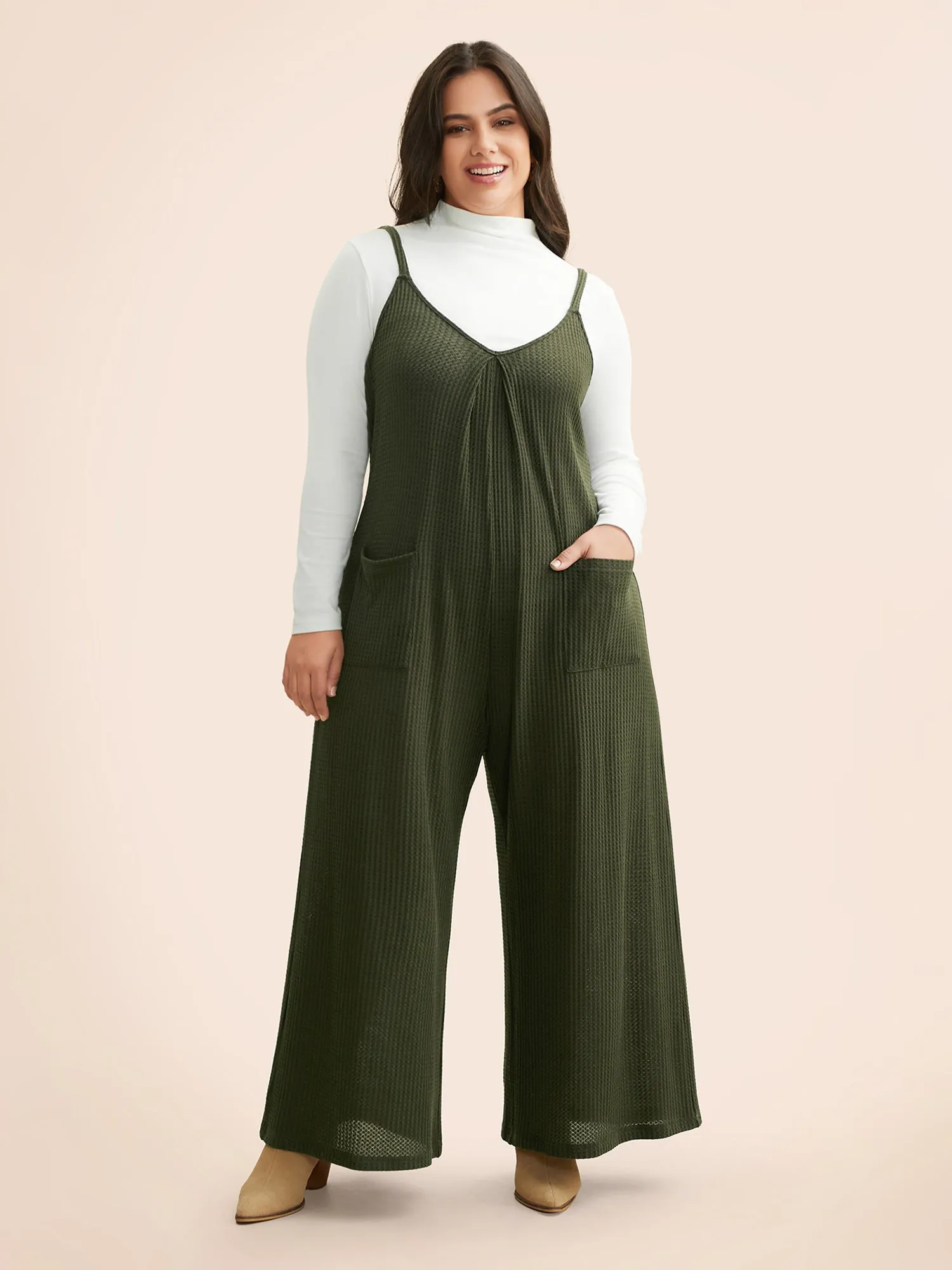 Waffle Knit Plicated Detail Patch Pocket Jumpsuit sold by Bloomchic product image thumbnail 3