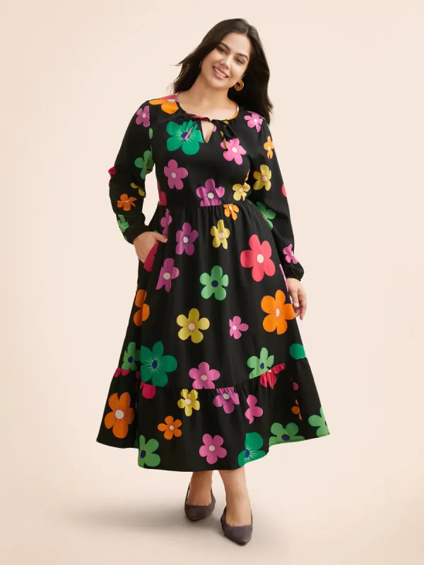 Colored Floral Tie Knot Midi Dress sold by Bloomchic